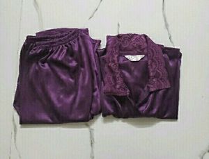 Solid Purple Satin Nightsuit For Women