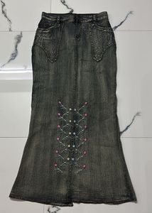 Floral Denim Maxi Skirt