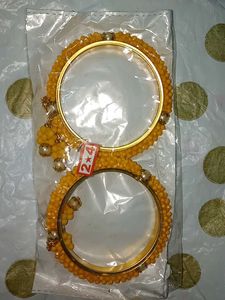 Yellow Beaded Bangle Set