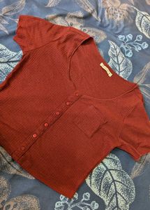 Cute Red Button-Up Top