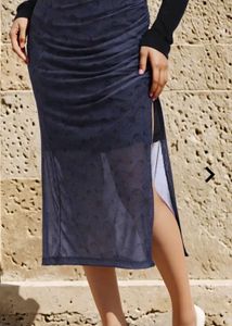 Shein Elegant Blue Sheer thigh slit Midi Skirt