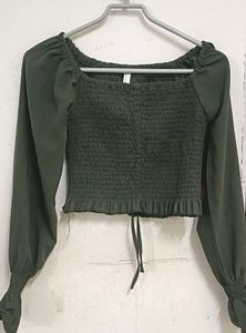 Olive Green Fill Puff Sleeve Top