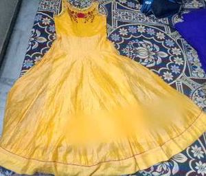 Yellow Embroidered. ethnic gowns
