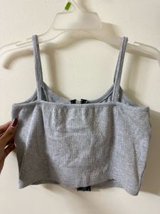 Zip-Up Ribbed Crop Top- Light Grey