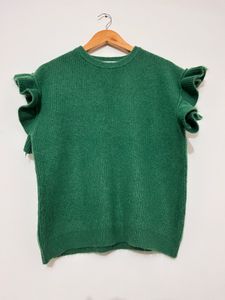 Green Ruffle Sleeve Knit Top