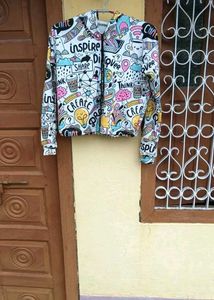Doodle Print Zip-Up Hoodie
