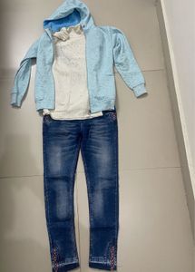 Cute Girls Outfit Set Top, Jeans And Jacket