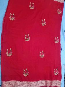 Red Worked Saree With Stitched Blouse