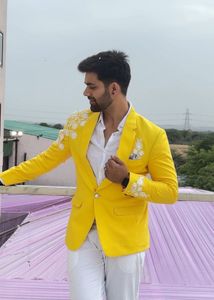 Yellow Floral Embroidered Blazer
