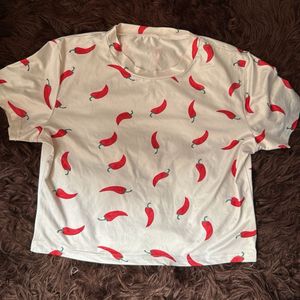 Chili Pepper Print Crop Tee