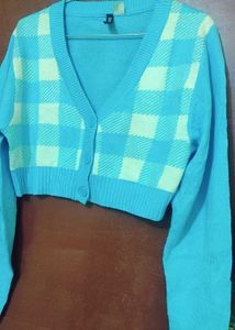 H&amp;M Brand Blue Checkered Cardigan