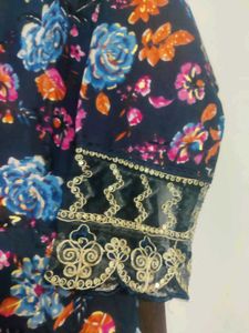 Floral Print Dress with Embellished Neckline