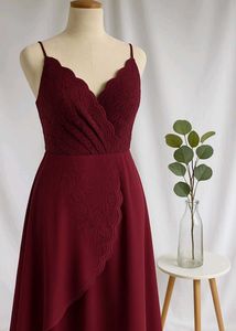 Burgundy Lace-Trim Maxi Dress