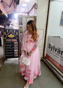 Floral Pink Anarkali 2pc