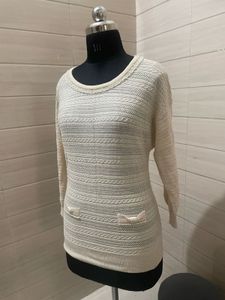 Cream Knit Tunic with Pearl Details