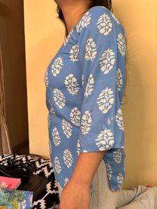 Blue Printed Tunic Top