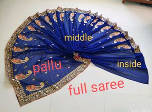 Royal Blue Georgette Saree With Thread Embroidery