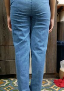 Comfy Light Wash Denim Pull-On Pants