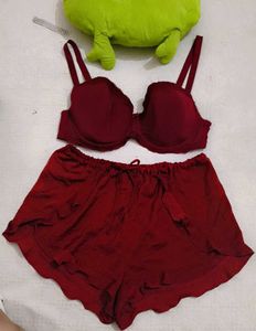 Burgundy Bra With Beautiful Shorts