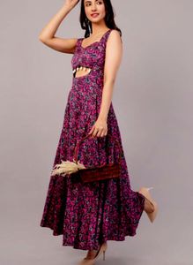 Pink Floral Cutout Maxi Dress