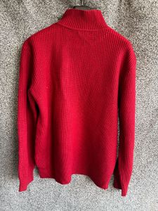 Red Ribbed Button Sweater