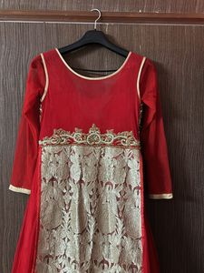 Red &amp; Gold Embroidered Anarkali