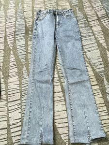 Split Hem Acid Wash Jeans