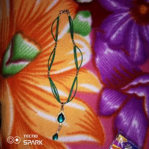 Green Stone Pendent With Free Earrings