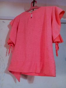 Coral Ruffle Sleeve Blouse