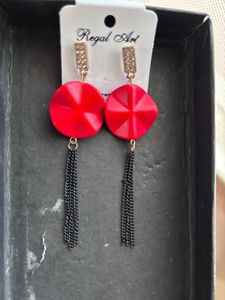 Red Regal Art Tassel Earrings