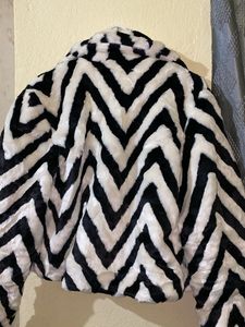 Stylish Zebra Print Faux Fur Coat