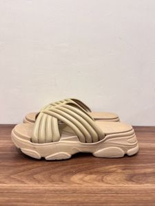 Beige Platform Cross Strap Sandals