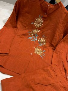 Embroidered Mandarin Collar Shirt