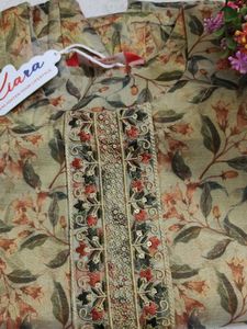 Golden Green Floral Print tissue Kurta
