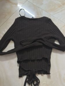 Westside Brown Ribbed Long Sleeve Top