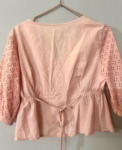 Pink Eyelet Peplum Top