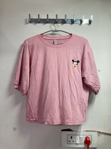 Pink Mickey Mouse Graphic Crop Tee
