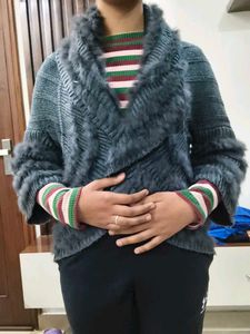 Gray Fur Trim Cardigan