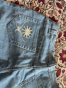 Denim Mini Skirt with Embroidery