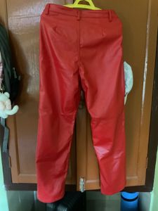 Red Faux Leather Pants