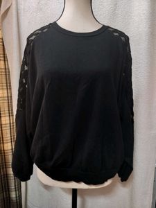 Black Lace Sleeve Sweatshirt