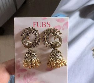 Golden Peacock Jhumka Earrings