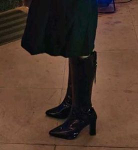 Shiny Black Knee-High Boots