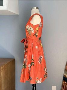 LABEL RITU KUMAR Raika Orange Floral Cotton Dress