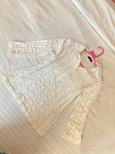 PINTEREST Textured White Collared Cotton Top