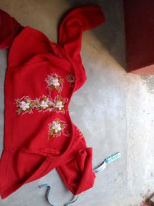 Red Embroidered Woolen Blouse