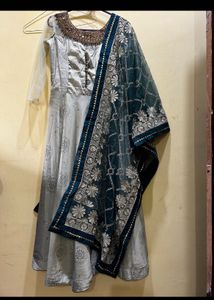 Pista Green Long Kurta &amp; Designer Dupatta Size M