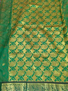 New Dark Green Golden Border Soft Saree