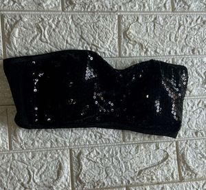 Sequin Padded Black Bustier Bralette Top