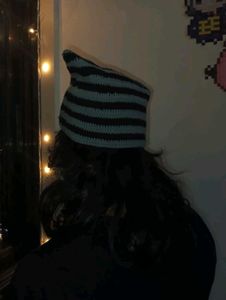 emo beanie grey and black Striped Crochet